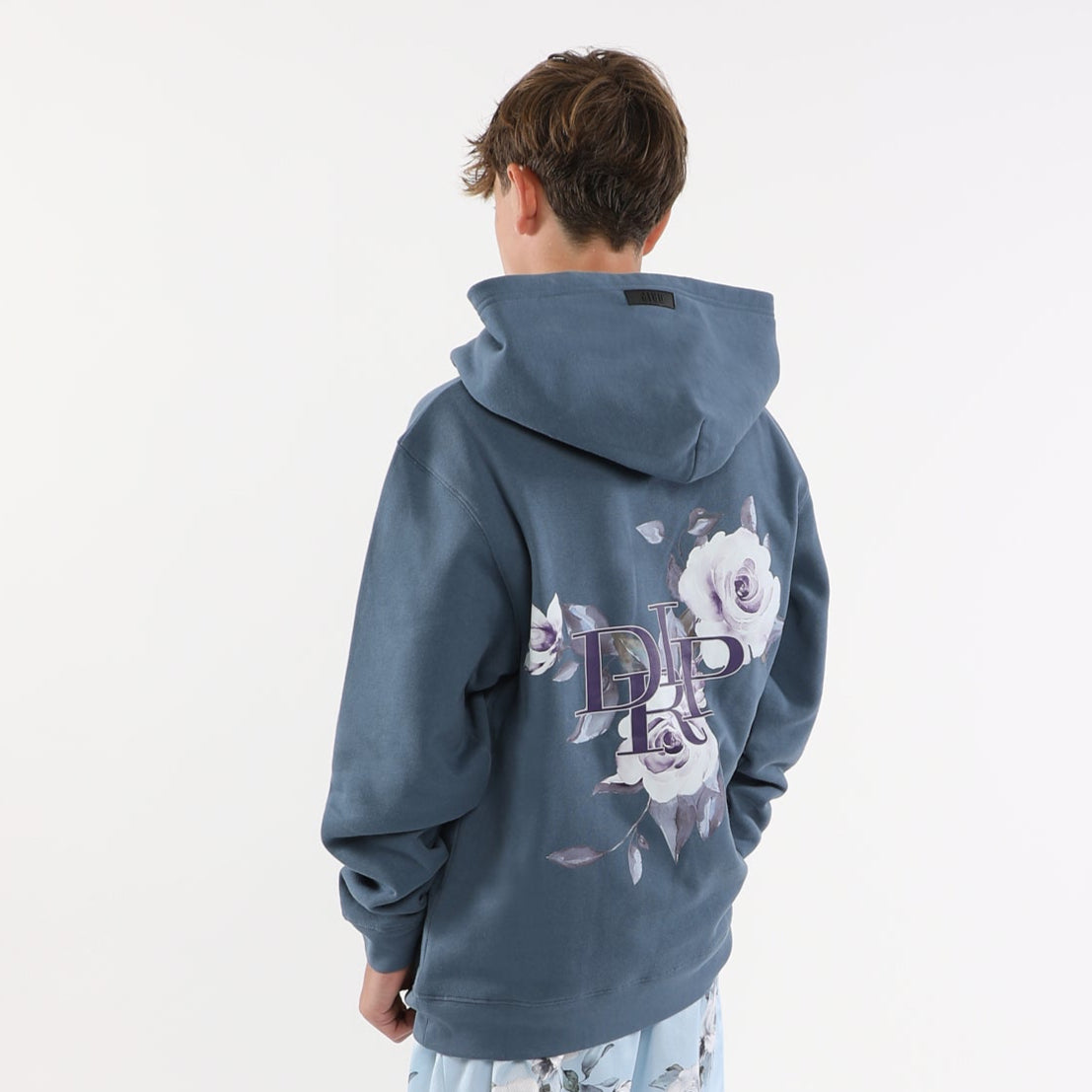 ROSE GARDEN GRAPHIC HOODIE-DENIM